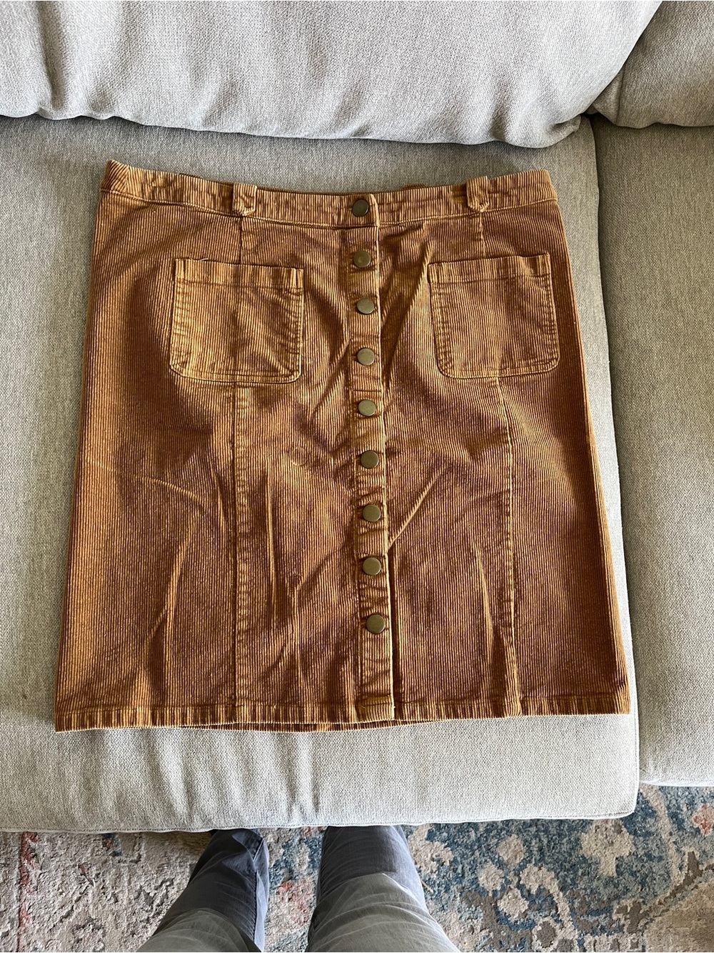 bohme Chestnut Corduroy Button-Front Mini Skirt